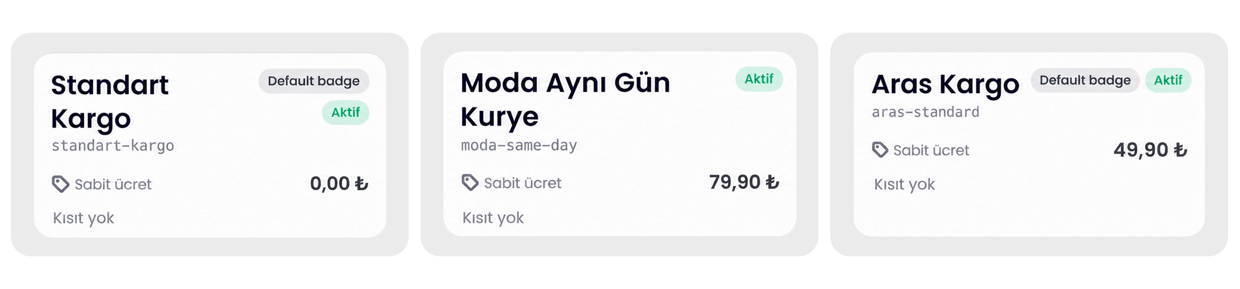 Kargo seçenekleri